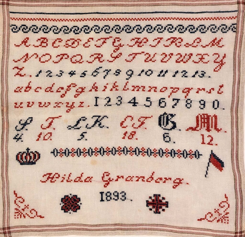 Märkduk i blått och rött från 1893