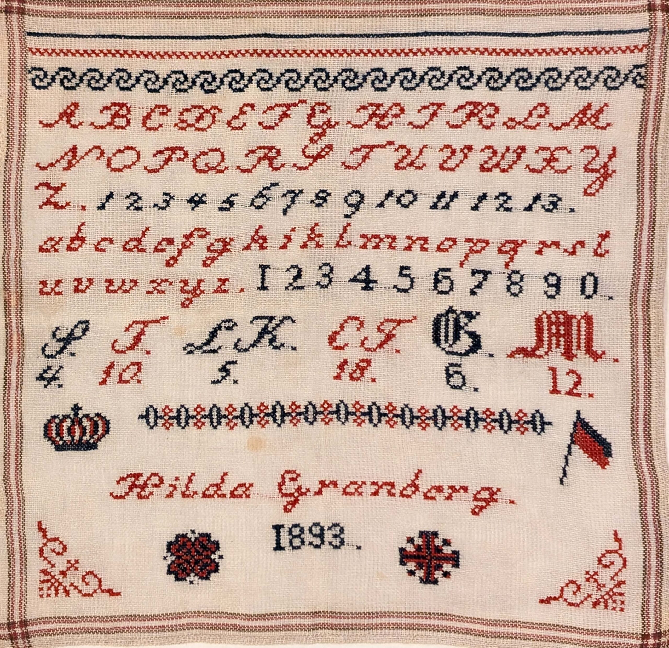 Märkduk i blått och rött från 1893